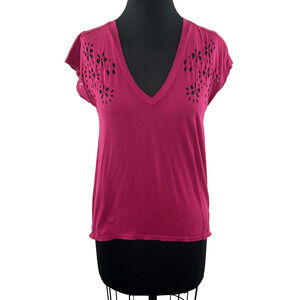 Anthropologie Idlewild Pink Cut Out Floral Short Sleeve Top Cover Up Hi Low XS